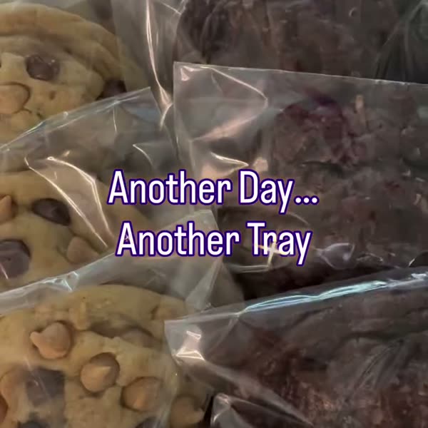 Trays of individually wrapped cookies panning by